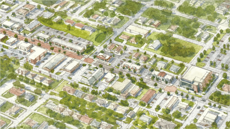 aerial view of computer generated land development